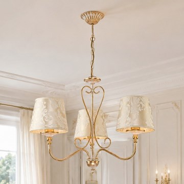 Brilagi - Kædeophængt lysekrone SONIA 3xE27/15W/230V Ø 64 cm cremefarvet/patina
