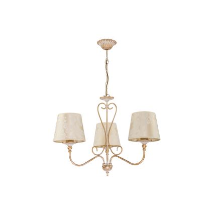 Brilagi - Kædeophængt lysekrone SONIA 3xE27/15W/230V Ø 64 cm cremefarvet/patina