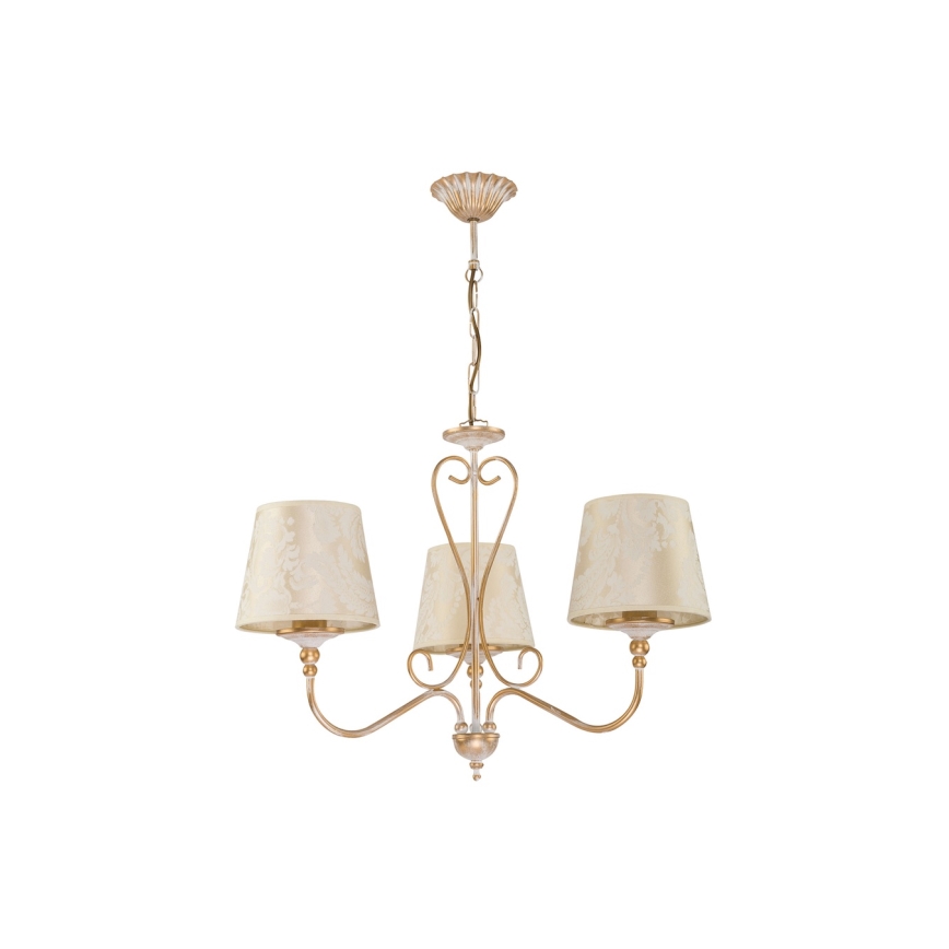 Brilagi - Kædeophængt lysekrone SONIA 3xE27/15W/230V Ø 64 cm cremefarvet/patina