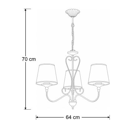 Brilagi - Kædeophængt lysekrone SONIA 3xE27/15W/230V Ø 64 cm cremefarvet/patina