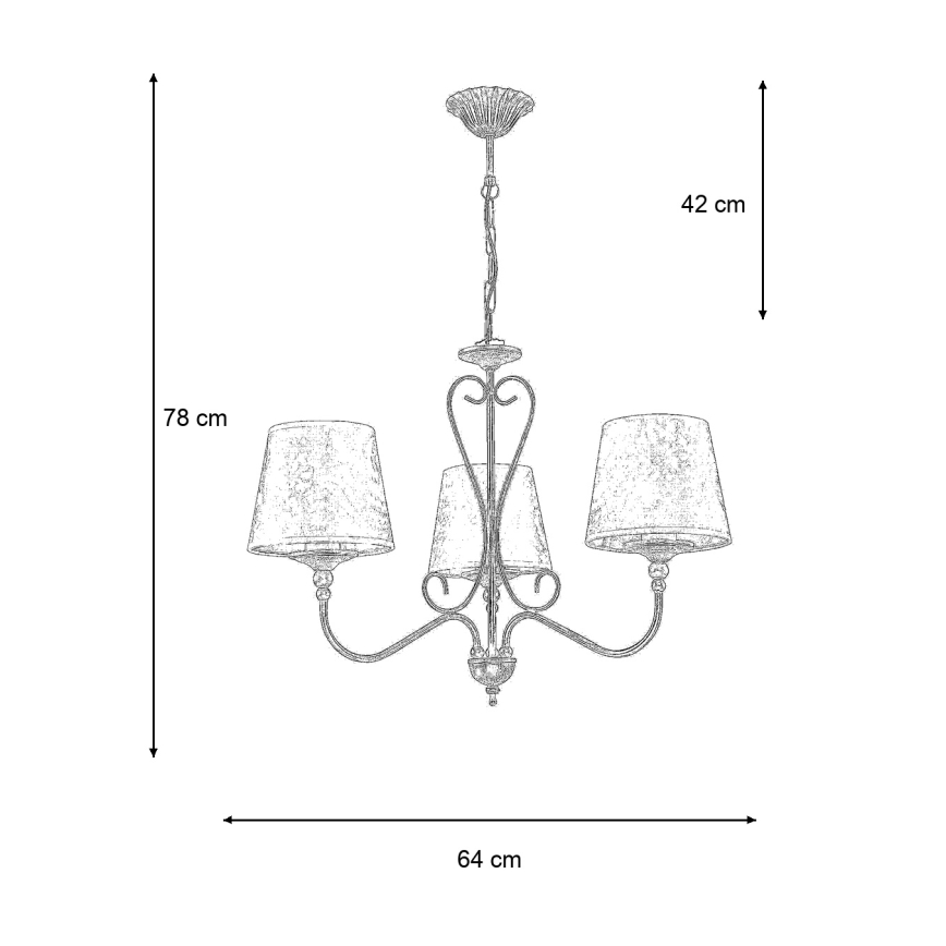 Brilagi - Kædeophængt lysekrone SONIA 3xE27/15W/230V Ø 64 cm cremefarvet/patina