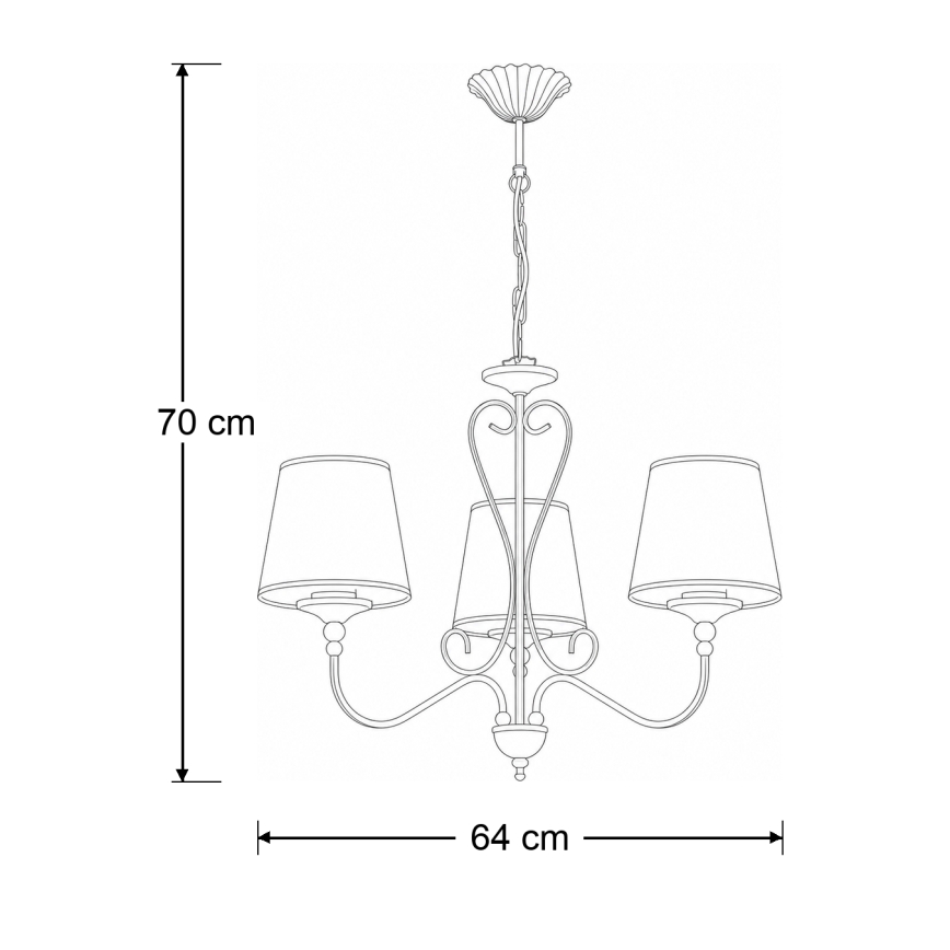 Brilagi - Kædeophængt lysekrone SONIA 3xE27/15W/230V Ø 64 cm cremefarvet/patina