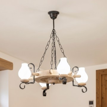 Brilagi - Kædeophængt lysekrone TIMONA 4xE14/40W/230V eg