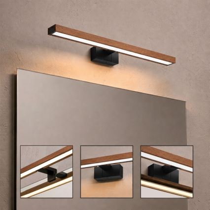 Brilagi - LED-belysning til badeværelsesspejl 3-i-1 WOODY MIRROR LED/12W/230V 60 cm IP44 sort/kirsebær-eg