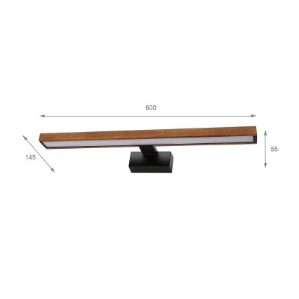Brilagi - LED-belysning til badeværelsesspejl 3-i-1 WOODY MIRROR LED/12W/230V 60 cm IP44 sort/kirsebær-eg