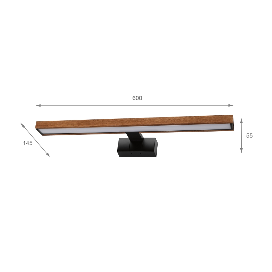 Brilagi - LED-belysning til badeværelsesspejl 3-i-1 WOODY MIRROR LED/12W/230V 60 cm IP44 sort/kirsebær-eg