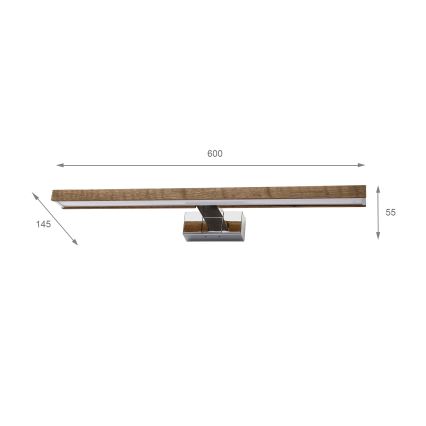 Brilagi - LED badeværelses-spejlbelysning 3-i-1 WOODY MIRROR LED/12W/230V 60 cm IP44 blank krom/eg/valnød