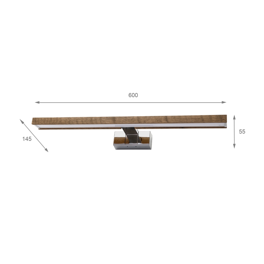 Brilagi - LED badeværelses-spejlbelysning 3-i-1 WOODY MIRROR LED/12W/230V 60 cm IP44 blank krom/eg/valnød