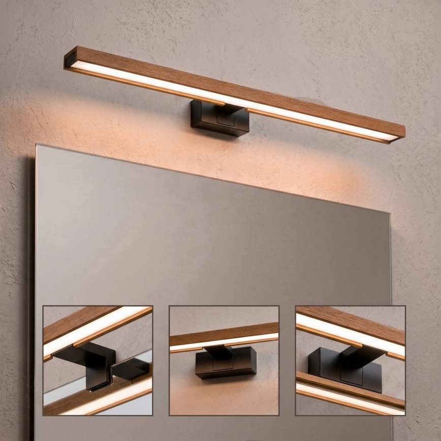 Brilagi - 3-i-1 LED-belysning til badeværelsesspejl WOODY MIRROR LED/15W/230V 80 cm IP44 sort/eg-kirsebær