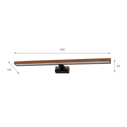 Brilagi - 3-i-1 LED-belysning til badeværelsesspejl WOODY MIRROR LED/15W/230V 80 cm IP44 sort/eg-kirsebær