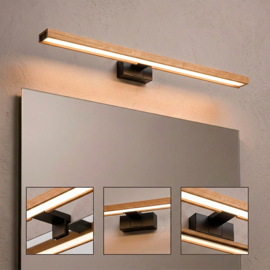 Brilagi - LED-belysning til badeværelsesspejl 3 i 1 WOODY MIRROR LED/15W/230V 80 cm IP44 sort/eg