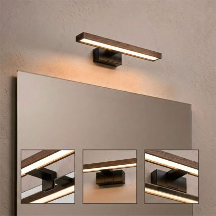 Brilagi - LED badeværelsesspejlbelysning 3 i 1 WOODY MIRROR LED/8W/230V 40 cm IP44 sort/eg valnød