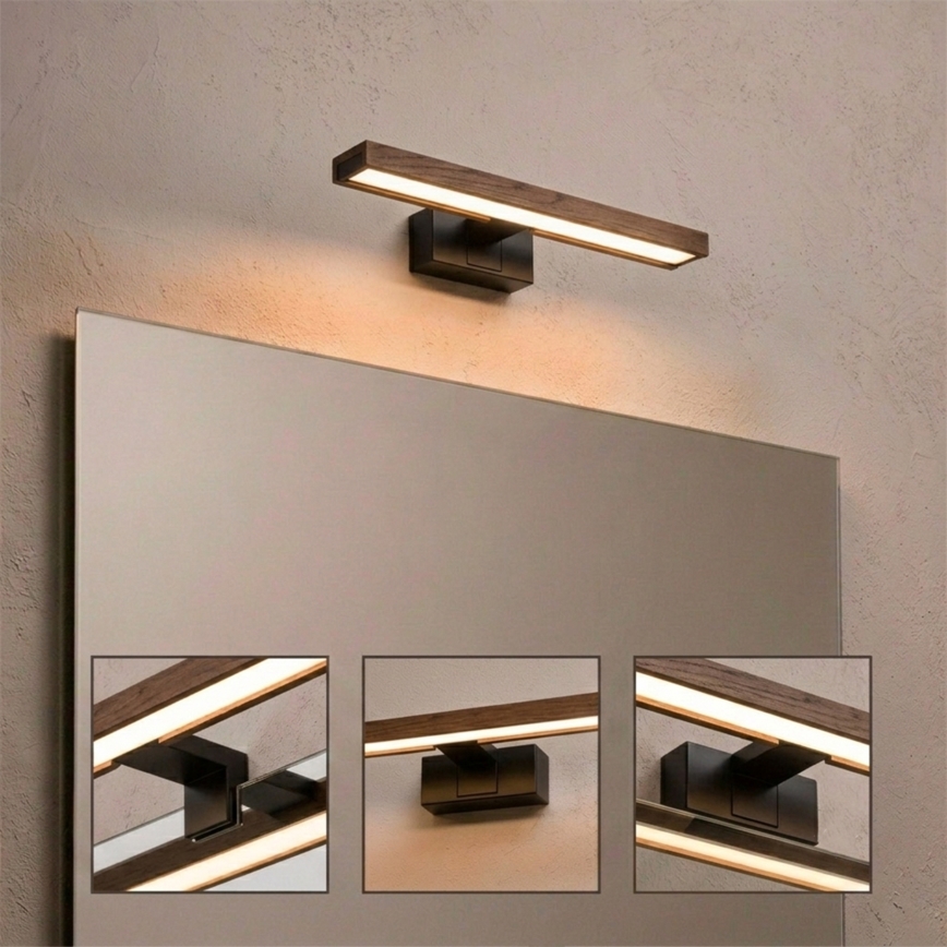 Brilagi - LED badeværelsesspejlbelysning 3 i 1 WOODY MIRROR LED/8W/230V 40 cm IP44 sort/eg valnød