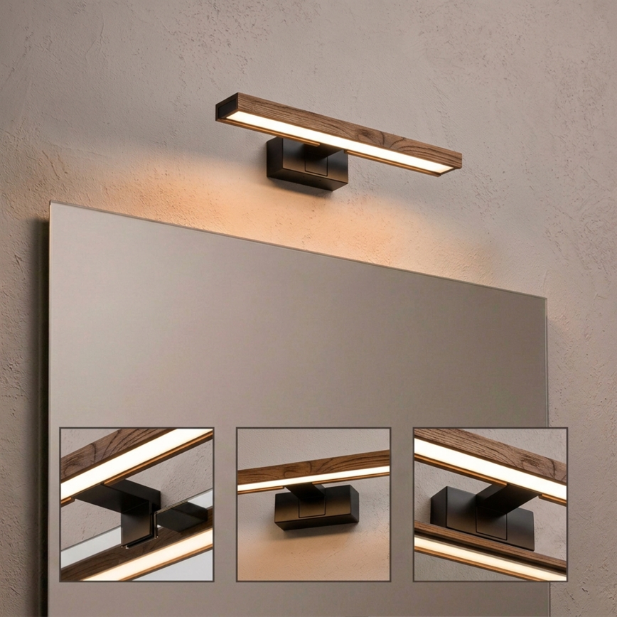 Brilagi - LED-spejlbelysning til badeværelse WOODY MIRROR 3-i-1 LED/8W/230V 40 cm IP44 sort/eg