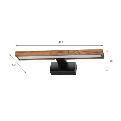 Brilagi - LED-spejlbelysning til badeværelse WOODY MIRROR 3-i-1 LED/8W/230V 40 cm IP44 sort/eg