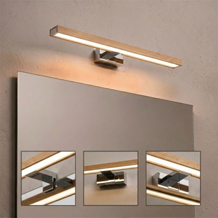 Brilagi - LED-spejlbelysning 3-i-1 WOODY MIRROR LED/12W/230V 60 cm IP44 blank krom/eg