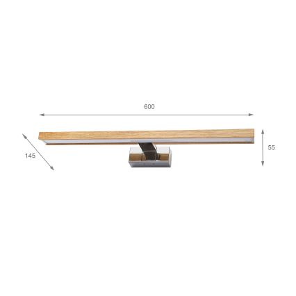 Brilagi - LED-spejlbelysning 3-i-1 WOODY MIRROR LED/12W/230V 60 cm IP44 blank krom/eg