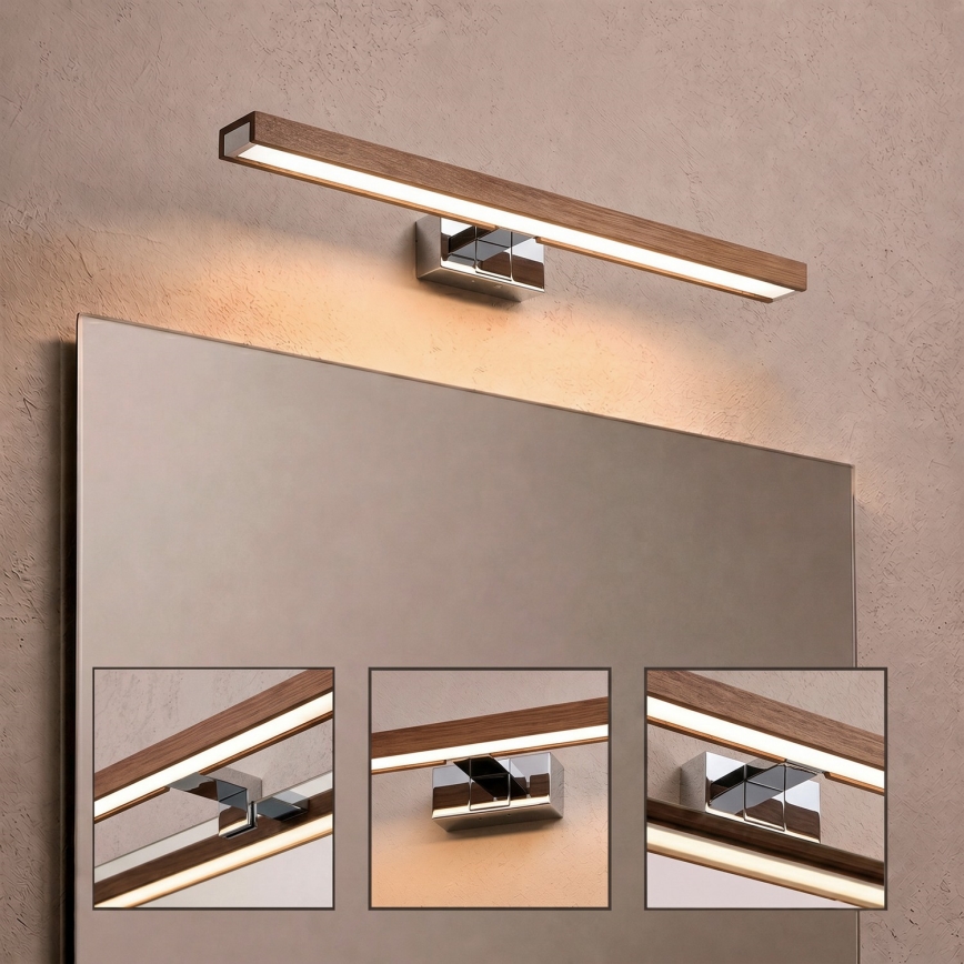 Brilagi - LED spejlbelysning til badeværelse 3-i-1 WOODY MIRROR LED/12W/230V 60 cm IP44 blank krom/eg kirsebær