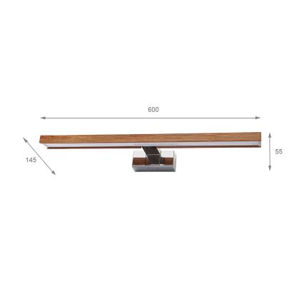 Brilagi - LED spejlbelysning til badeværelse 3-i-1 WOODY MIRROR LED/12W/230V 60 cm IP44 blank krom/eg kirsebær
