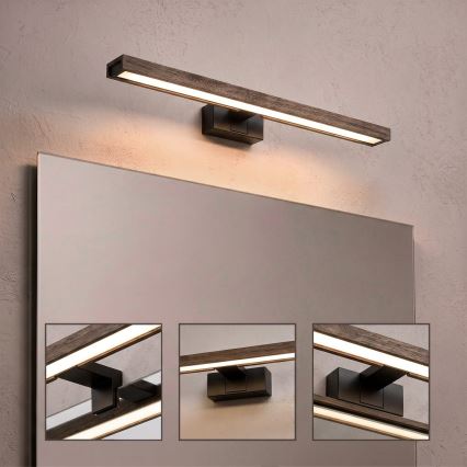 Brilagi - LED badeværelsesbelysning til spejl 3-i-1 WOODY MIRROR LED/12W/230V IP44 sort/eg valnød