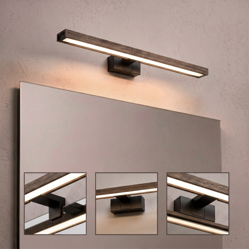 Brilagi - LED badeværelsesbelysning til spejl 3-i-1 WOODY MIRROR LED/12W/230V IP44 sort/eg valnød