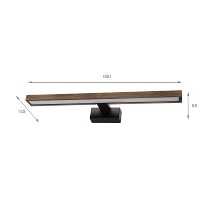 Brilagi - LED badeværelsesbelysning til spejl 3-i-1 WOODY MIRROR LED/12W/230V IP44 sort/eg valnød