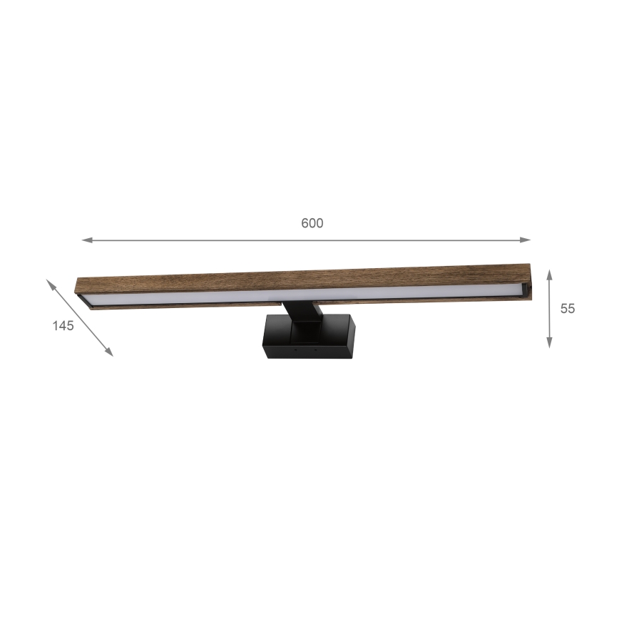 Brilagi - LED badeværelsesbelysning til spejl 3-i-1 WOODY MIRROR LED/12W/230V IP44 sort/eg valnød