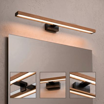 Brilagi - LED-spejlbelysning til badeværelset WOODY MIRROR 3-i-1 LED/15W/230V 80 cm IP44 sort/eg-kirsebær
