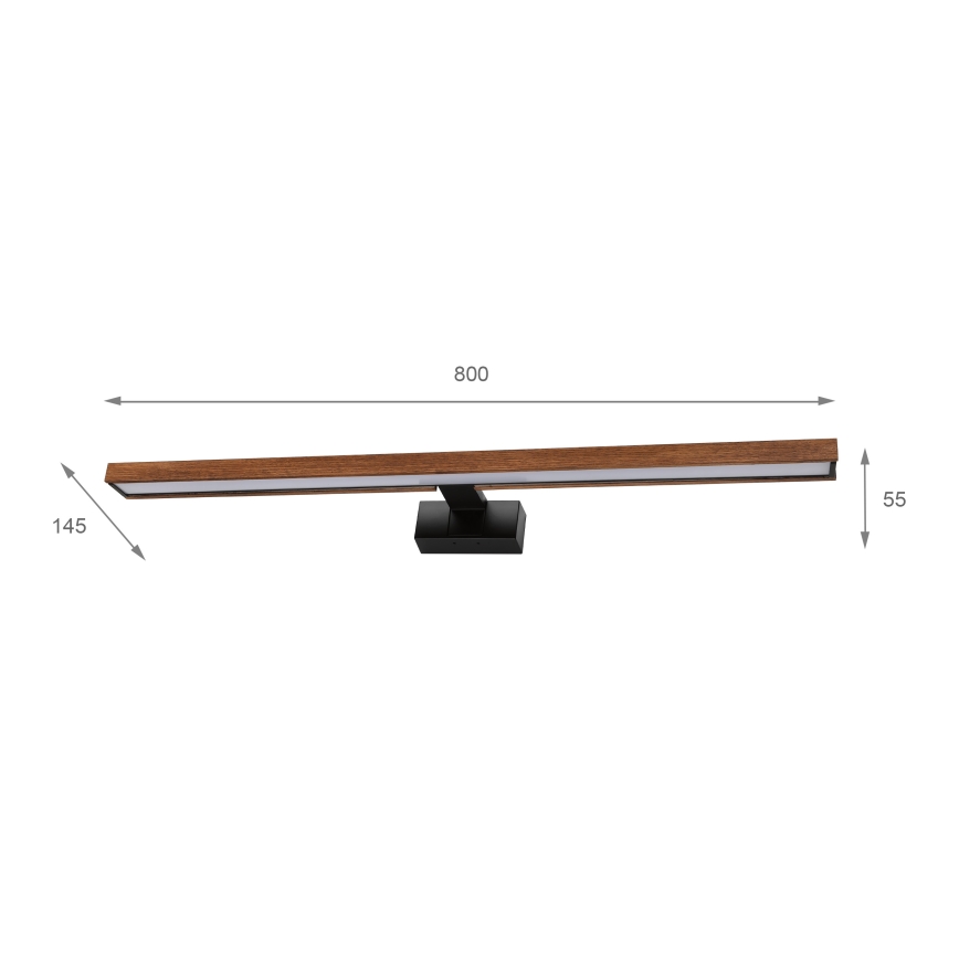 Brilagi - LED-spejlbelysning til badeværelset WOODY MIRROR 3-i-1 LED/15W/230V 80 cm IP44 sort/eg-kirsebær