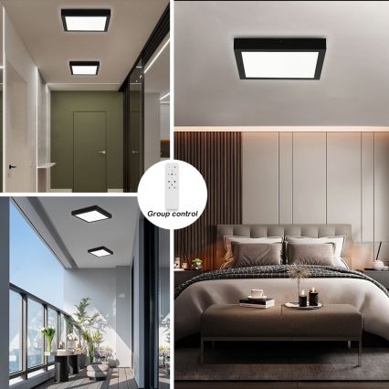 Brilagi - LED loftlampe til badeværelse dæmpbar FRAME SMART LED/24W/230V 30x30 cm 3000-6000K IP44 sort + fjernbetjening