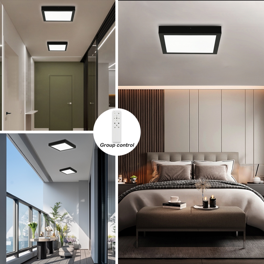 Brilagi - LED loftlampe til badeværelse dæmpbar FRAME SMART LED/24W/230V 30x30 cm 3000-6000K IP44 sort + fjernbetjening