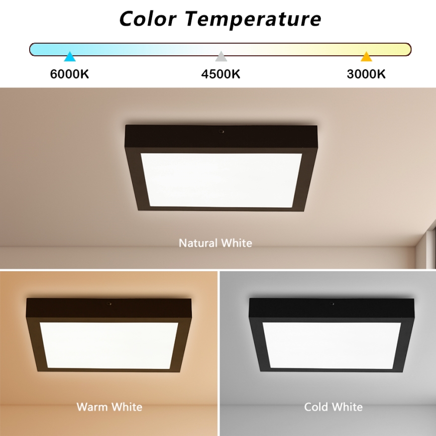 Brilagi - LED loftlampe til badeværelse dæmpbar FRAME SMART LED/24W/230V 30x30 cm 3000-6000K IP44 sort + fjernbetjening