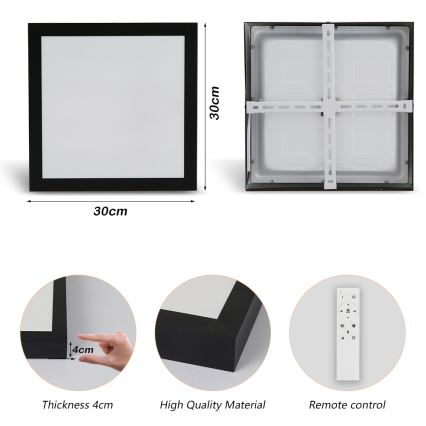 Brilagi - LED loftlampe til badeværelse dæmpbar FRAME SMART LED/24W/230V 30x30 cm 3000-6000K IP44 sort + fjernbetjening