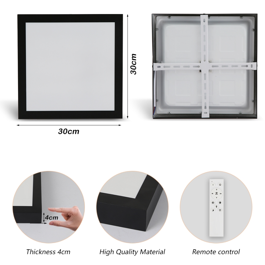 Brilagi - LED loftlampe til badeværelse dæmpbar FRAME SMART LED/24W/230V 30x30 cm 3000-6000K IP44 sort + fjernbetjening