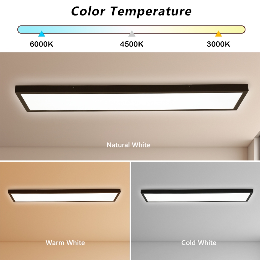 Brilagi - LED loftlampe til badeværelse dæmpbar FRAME SMART LED/50W/230V 30x120 cm 3000-6000K IP44 sort + fjernbetjening