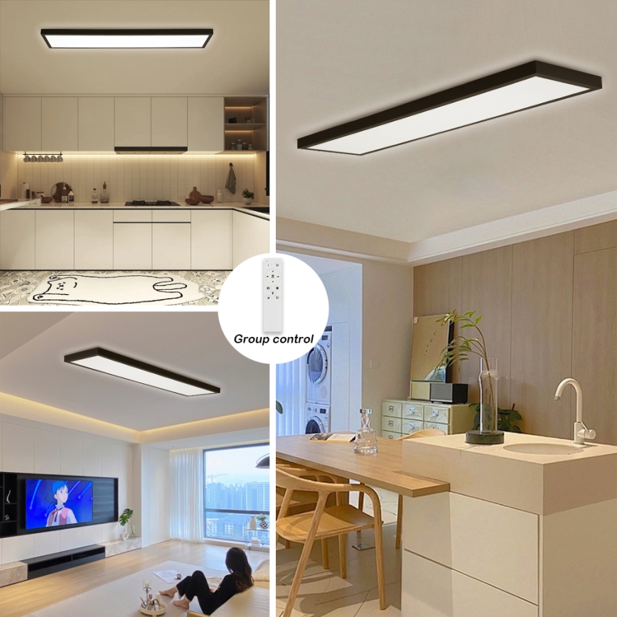 Brilagi - LED loftlampe til badeværelse dæmpbar FRAME SMART LED/50W/230V 30x120 cm 3000-6000K IP44 sort + fjernbetjening