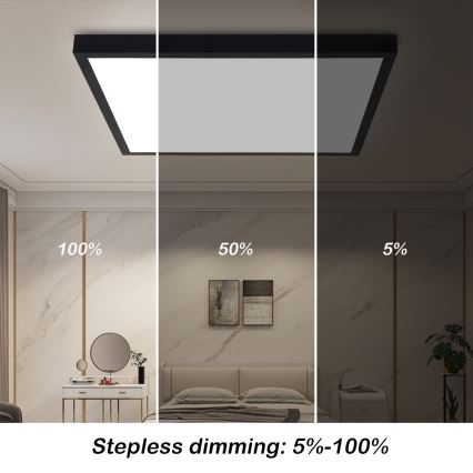 Brilagi - LED loftlampe til badeværelse dæmpbar FRAME SMART LED/50W/230V 60x60 cm 3000-6000K IP44 sort + fjernbetjening