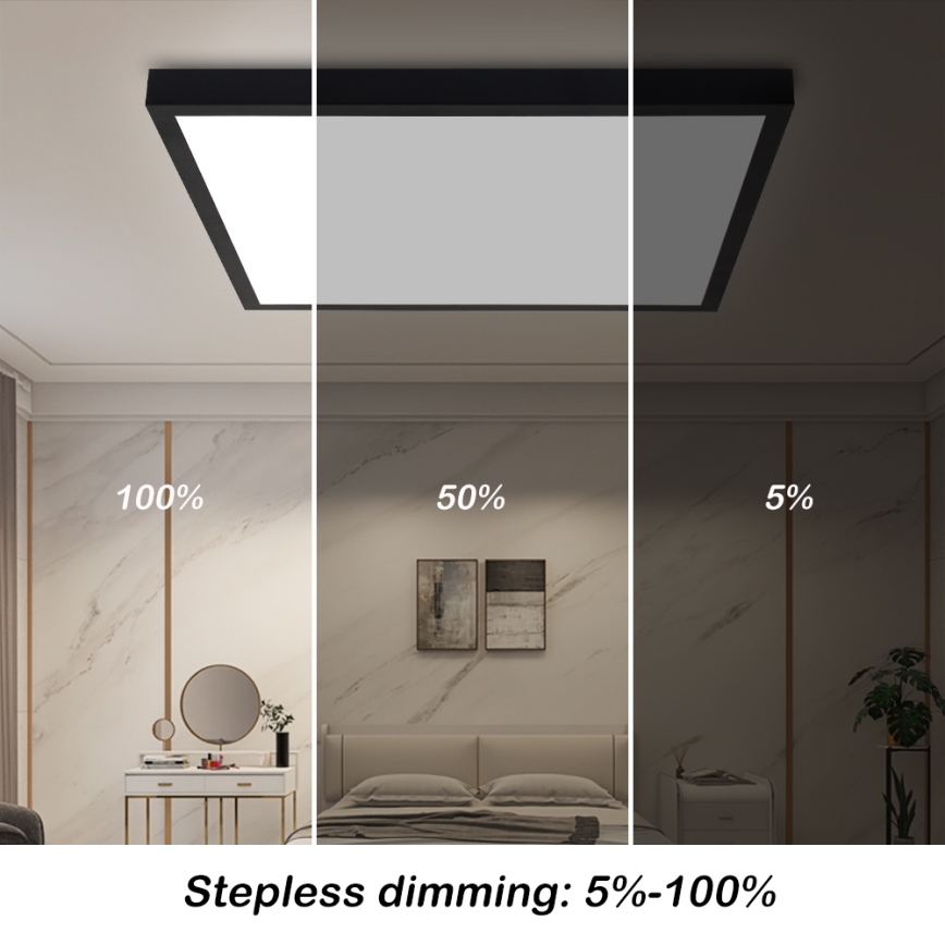 Brilagi - LED loftlampe til badeværelse dæmpbar FRAME SMART LED/50W/230V 60x60 cm 3000-6000K IP44 sort + fjernbetjening