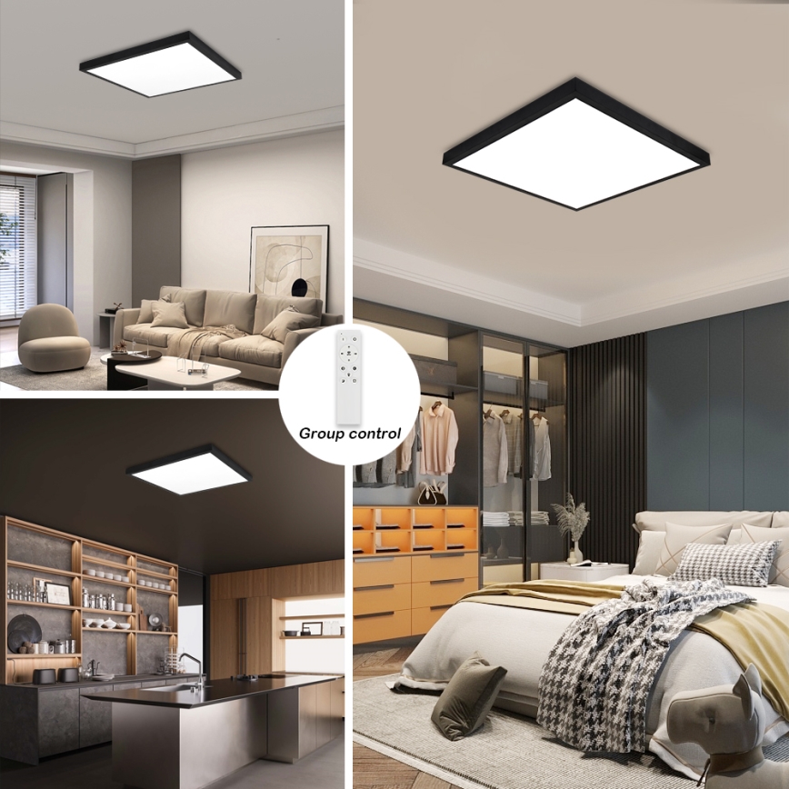 Brilagi - LED loftlampe til badeværelse dæmpbar FRAME SMART LED/50W/230V 60x60 cm 3000-6000K IP44 sort + fjernbetjening