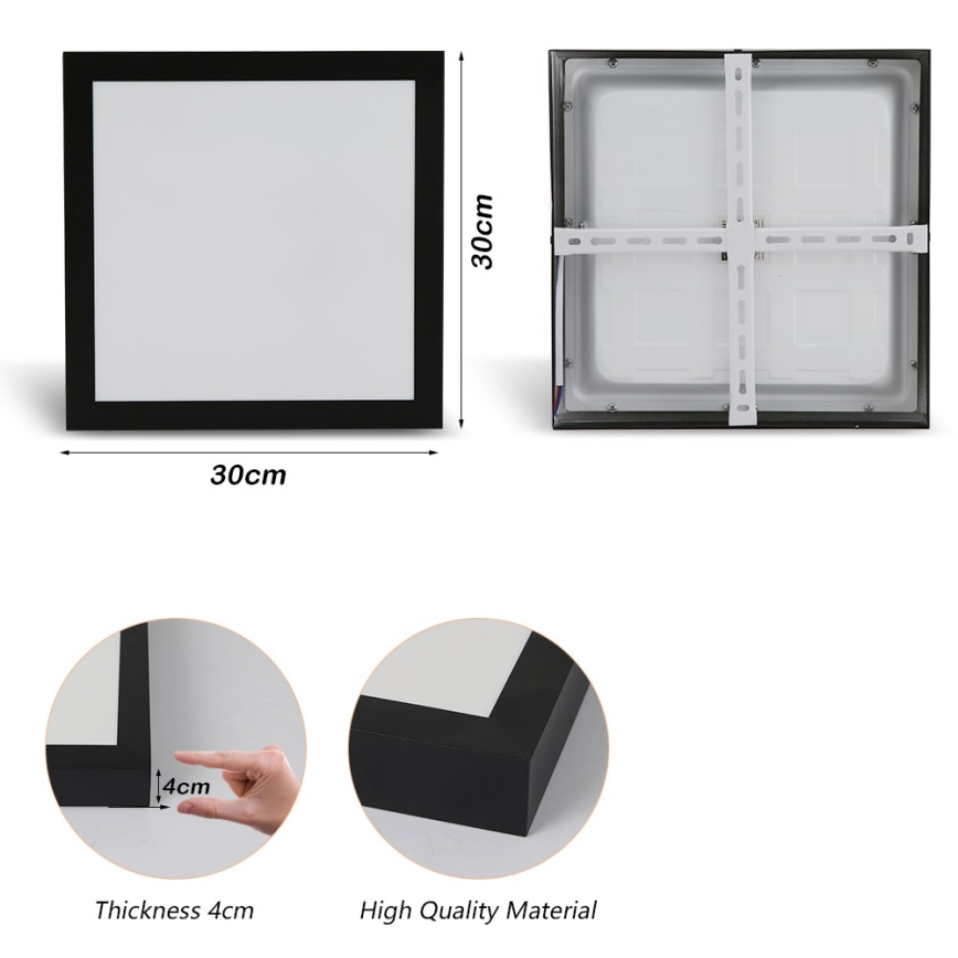 Brilagi - LED loftlampe til badeværelse FRAME LED/24W/230V 30x30 cm 3000/4000/6000K IP44 sort