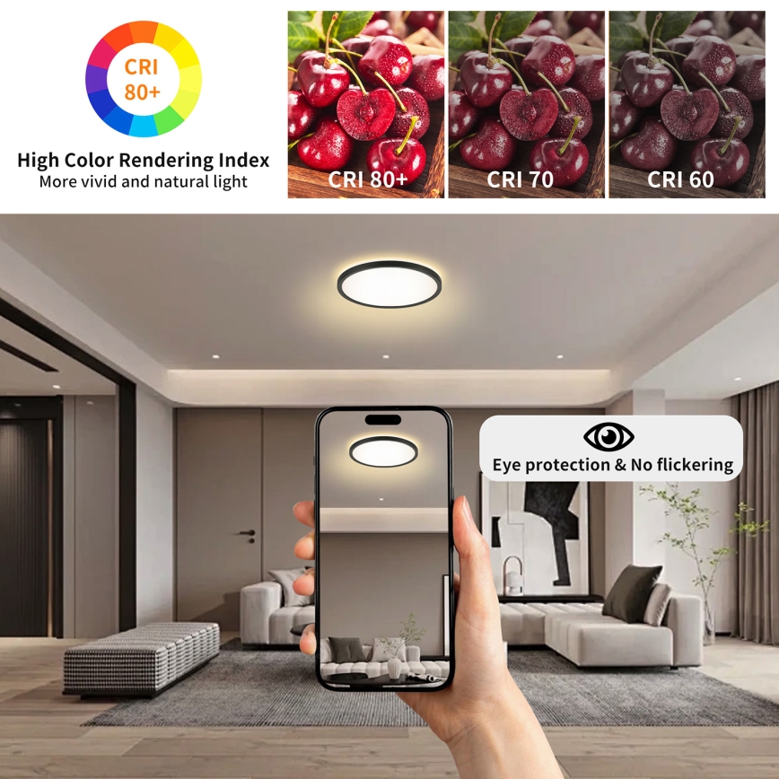 Brilagi - LED loftlampe til badeværelse ULTRA SLIM LED/18W/230V diameter 30 cm sort IP54