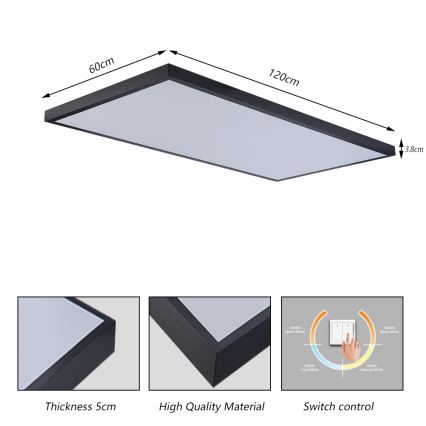 Brilagi - LED loftlampe til badeværelset FRAME LED/96W/230V 120x60 cm 3000/4000/6000K IP44 sort