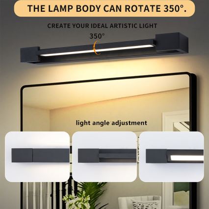 Brilagi - LED-spejlbelysning til badeværelse AQUA LINE LED/12W/230V 45 cm IP44 sort CRI 90