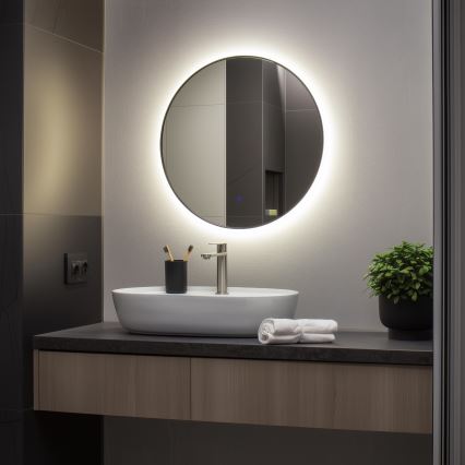 Brilagi - LED badeværelsesspejl VENA BLACK LED/19W/230V Ø 60 cm IP44 CRI 90 dæmpbar + CCT
