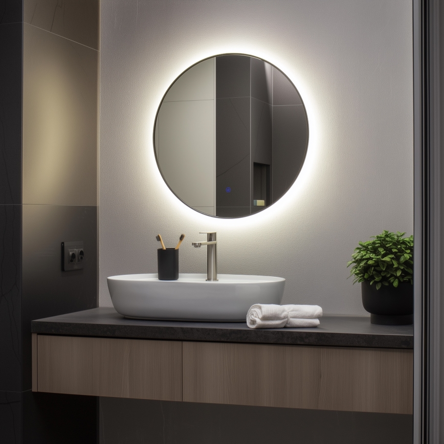 Brilagi - LED badeværelsesspejl VENA BLACK LED/19W/230V Ø 60 cm IP44 CRI 90 dæmpbar + CCT
