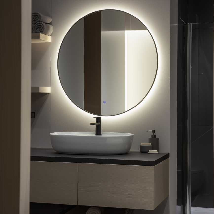 Brilagi - LED-badeværelsesspejl VENA BLACK LED/26W/230V Ø 80 cm IP44 CRI 90 dæmpbart + CCT