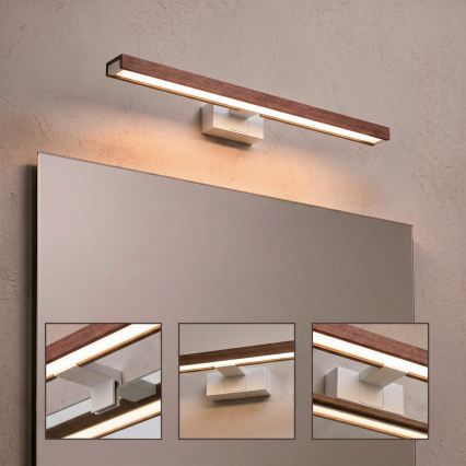 Brilagi - LED-belysning til badeværelsesspejl 3-i-1 WOODY MIRROR LED/12W/230V 60 cm IP44 hvid/egetræ/kirsebær