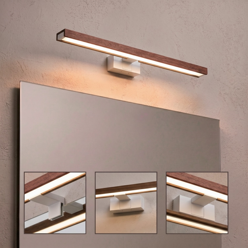 Brilagi - LED-belysning til badeværelsesspejl 3-i-1 WOODY MIRROR LED/12W/230V 60 cm IP44 hvid/egetræ/kirsebær