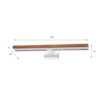 Brilagi - LED-belysning til badeværelsesspejl 3-i-1 WOODY MIRROR LED/12W/230V 60 cm IP44 hvid/egetræ/kirsebær