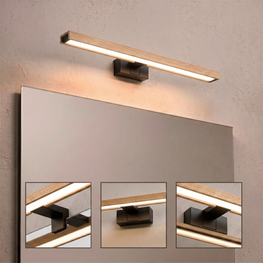 Brilagi - LED-spejlbelysning til badeværelset 3-i-1 WOODY MIRROR LED/12W/230V 60 cm IP44 sort/eg